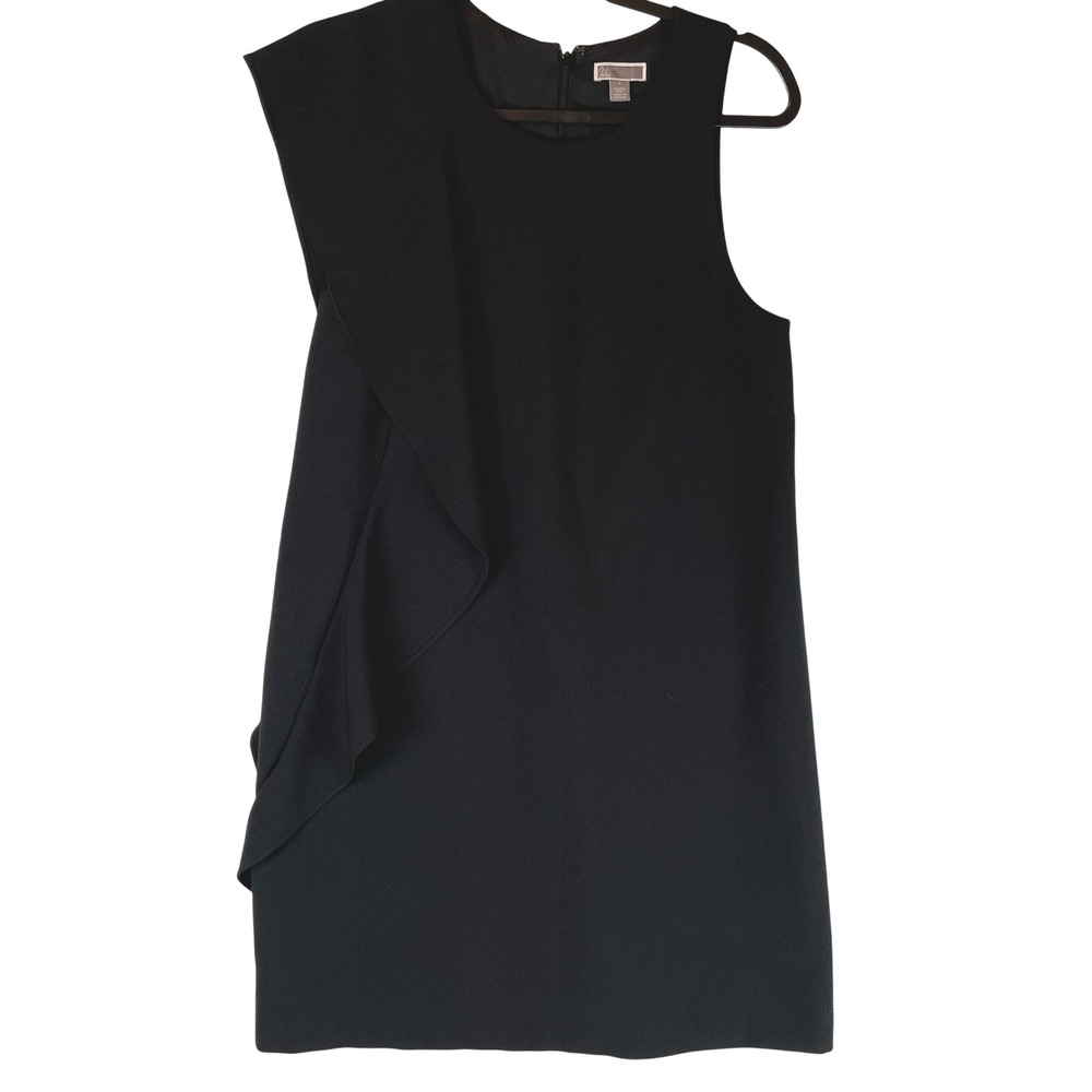 Chelsea28 Black Asymmetrical Ruffle Sleeveless Shift Dress Size 6 Mini Crepe